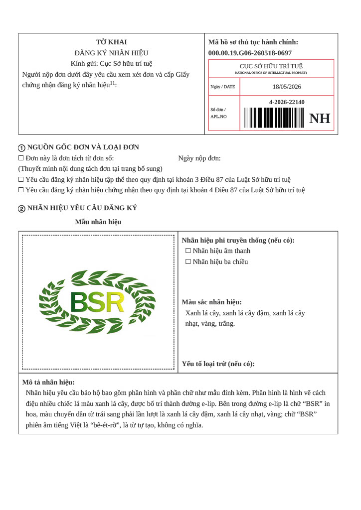NHÃN HIỆU BSR CỦA CÔNG TY TNHH GỖ BSR